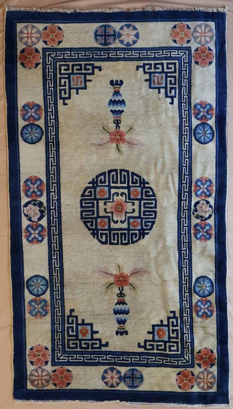 China handgeknüpftteppich, beige-blau, florales Muster