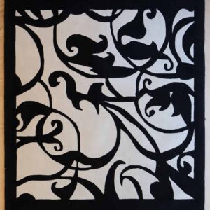 handtaftteppic, schwarz-weiß, florales Ornament