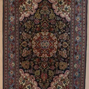 Persischer handgeknüpftteppich, dunkelblau, florales Medaillon