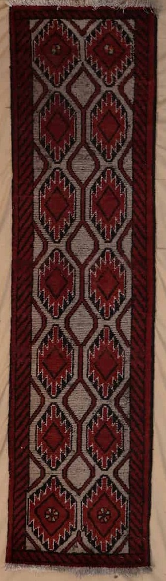 afgan handgeknüpftteppich, rot-grau, geometrisches Muster