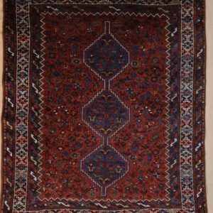 persischer handgeknüpftteppich, rot-blau, Medaillonmuster