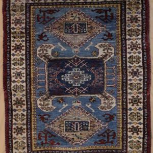 persische handgeknüpftteppich, blau krem, geometrisches Muster