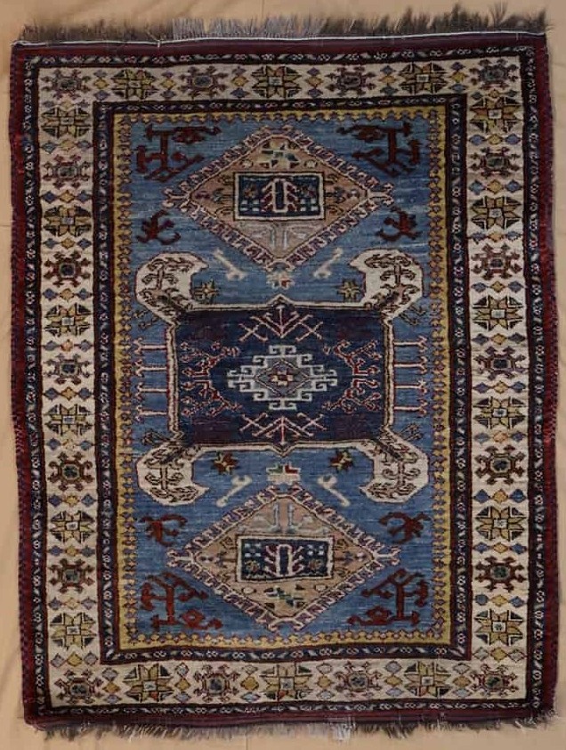 persische handgeknüpftteppich, blau krem, geometrisches Muster