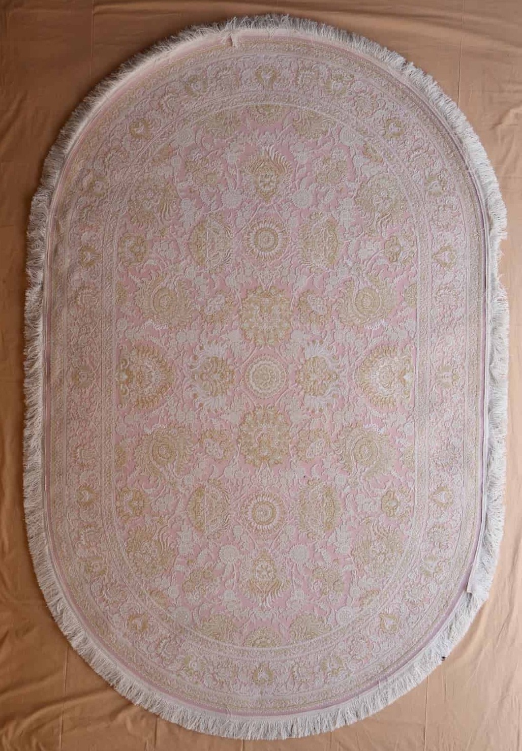 persischer maschinenteppich, oval, rosa, florales Muster