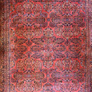 alte persischer Sarug handgeknüpftteppich, rosa-rot, florales Muster